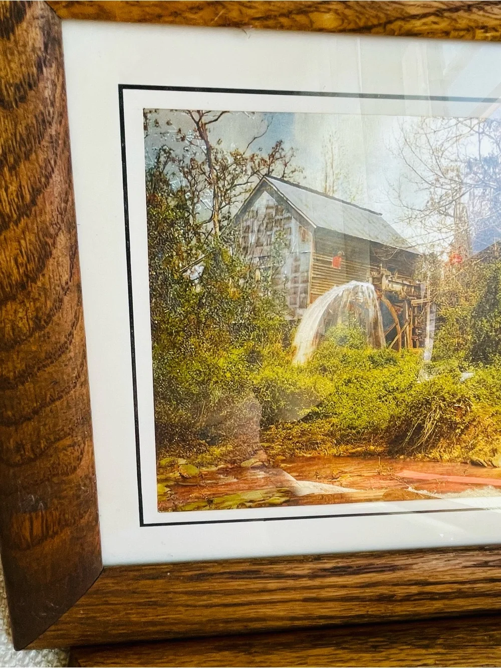 (2) Vintage MCM Foil Art Classic Oak Wood Picture Frames